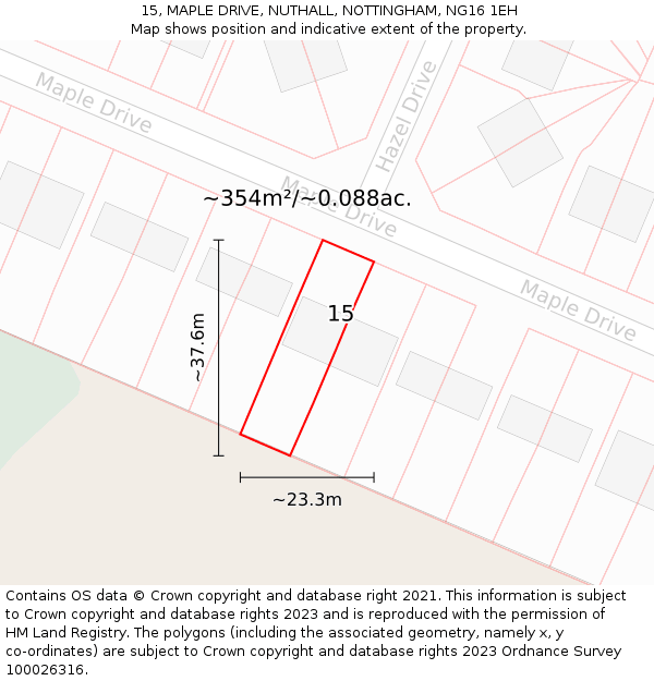 15, MAPLE DRIVE, NUTHALL, NOTTINGHAM, NG16 1EH: Plot and title map