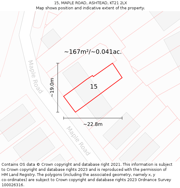 15, MAPLE ROAD, ASHTEAD, KT21 2LX: Plot and title map