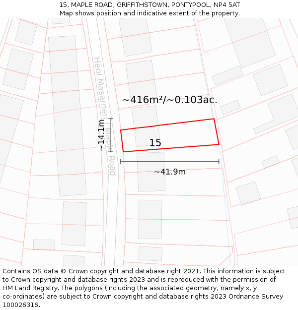 15, MAPLE ROAD, GRIFFITHSTOWN, PONTYPOOL, NP4 5AT: Plot and title map