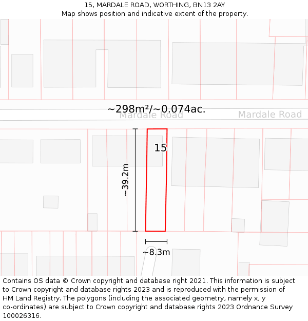 15, MARDALE ROAD, WORTHING, BN13 2AY: Plot and title map
