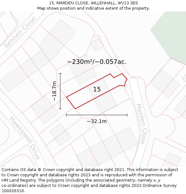 15, MARDEN CLOSE, WILLENHALL, WV13 3ES: Plot and title map