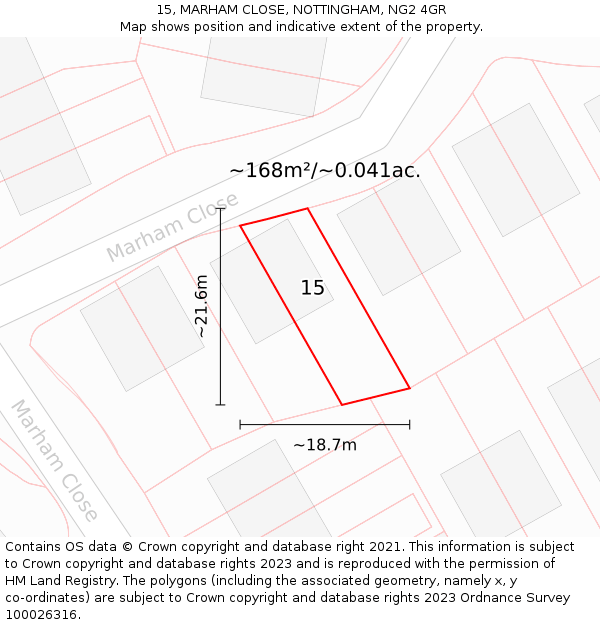 15, MARHAM CLOSE, NOTTINGHAM, NG2 4GR: Plot and title map