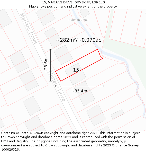 15, MARIANS DRIVE, ORMSKIRK, L39 1LG: Plot and title map