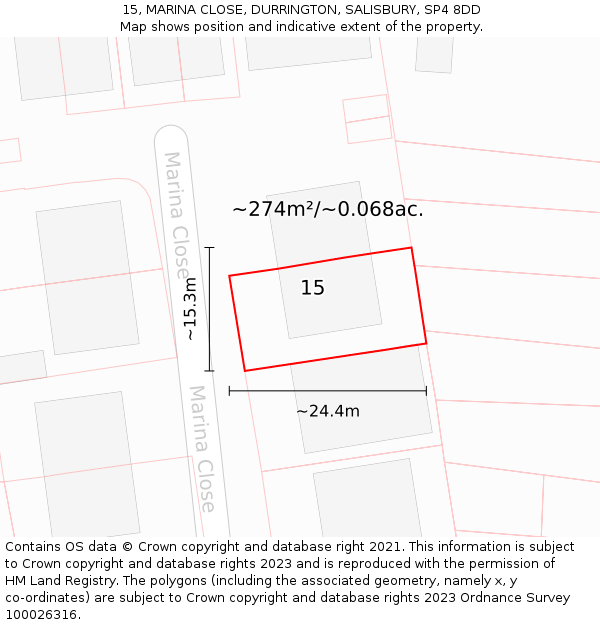 15, MARINA CLOSE, DURRINGTON, SALISBURY, SP4 8DD: Plot and title map