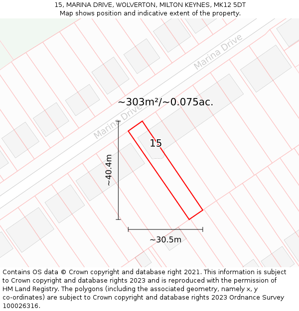 15, MARINA DRIVE, WOLVERTON, MILTON KEYNES, MK12 5DT: Plot and title map