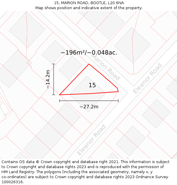 15, MARION ROAD, BOOTLE, L20 6NA: Plot and title map