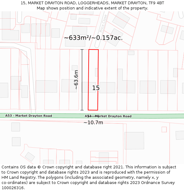 15, MARKET DRAYTON ROAD, LOGGERHEADS, MARKET DRAYTON, TF9 4BT: Plot and title map