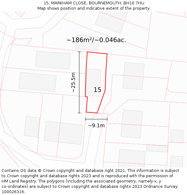 15, MARKHAM CLOSE, BOURNEMOUTH, BH10 7HU: Plot and title map