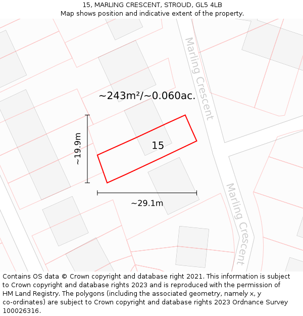 15, MARLING CRESCENT, STROUD, GL5 4LB: Plot and title map