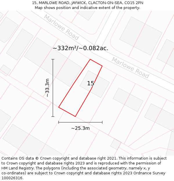 15, MARLOWE ROAD, JAYWICK, CLACTON-ON-SEA, CO15 2PN: Plot and title map
