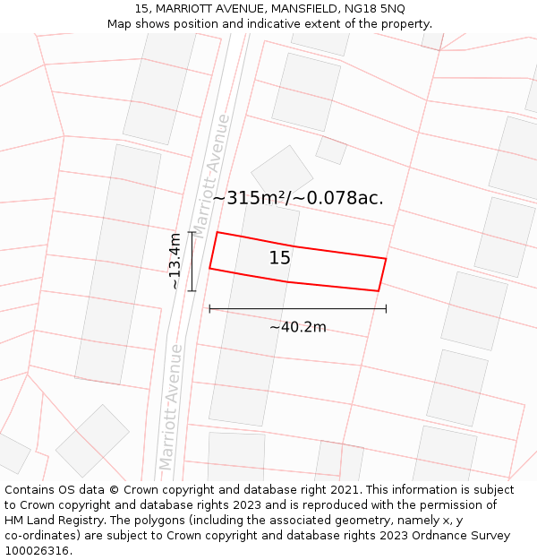 15, MARRIOTT AVENUE, MANSFIELD, NG18 5NQ: Plot and title map