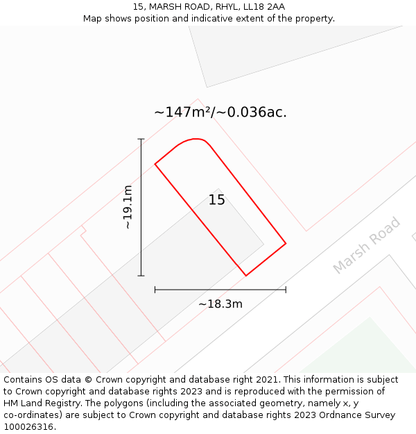 15, MARSH ROAD, RHYL, LL18 2AA: Plot and title map
