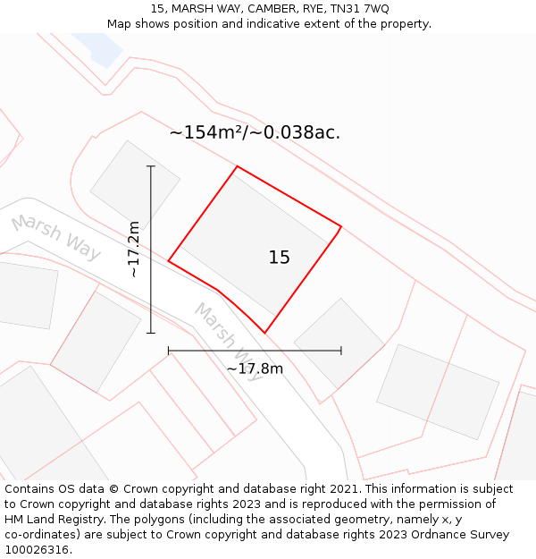 15, MARSH WAY, CAMBER, RYE, TN31 7WQ: Plot and title map