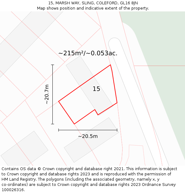 15, MARSH WAY, SLING, COLEFORD, GL16 8JN: Plot and title map