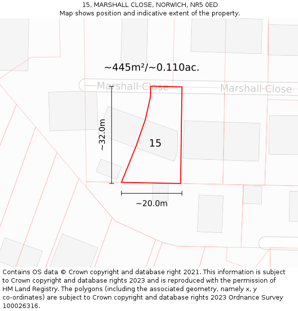 15, MARSHALL CLOSE, NORWICH, NR5 0ED: Plot and title map