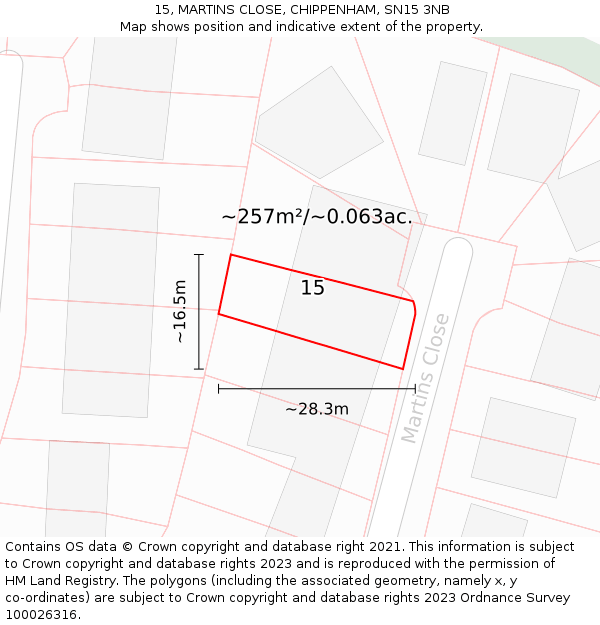 15, MARTINS CLOSE, CHIPPENHAM, SN15 3NB: Plot and title map
