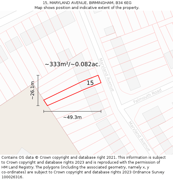 15, MARYLAND AVENUE, BIRMINGHAM, B34 6EG: Plot and title map
