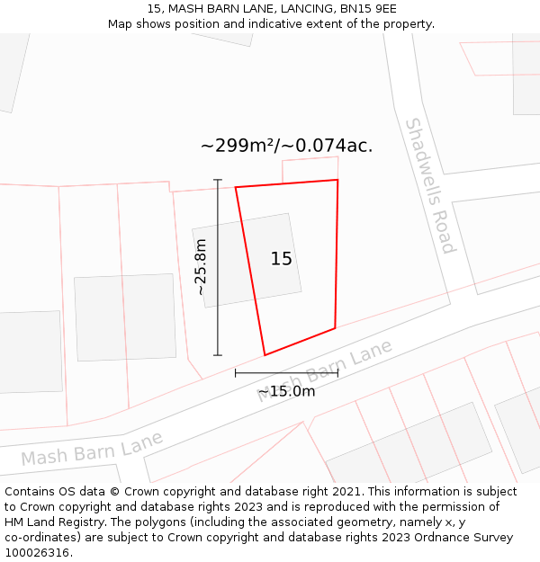 15, MASH BARN LANE, LANCING, BN15 9EE: Plot and title map