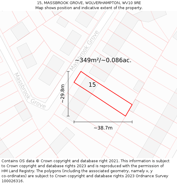 15, MASSBROOK GROVE, WOLVERHAMPTON, WV10 9RE: Plot and title map