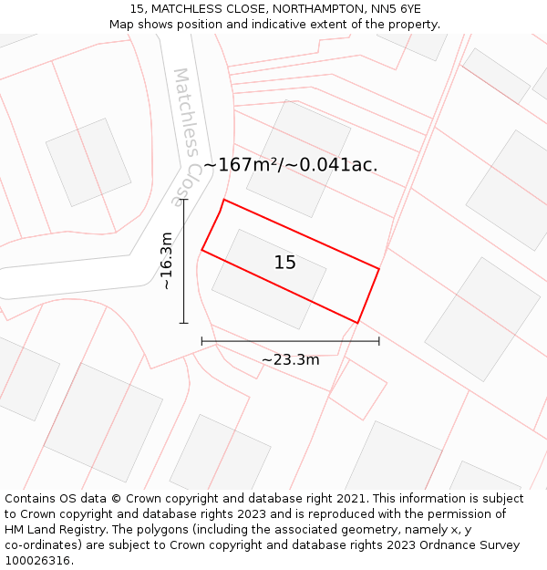 15, MATCHLESS CLOSE, NORTHAMPTON, NN5 6YE: Plot and title map