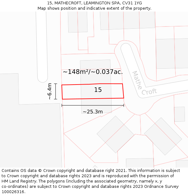 15, MATHECROFT, LEAMINGTON SPA, CV31 1YG: Plot and title map