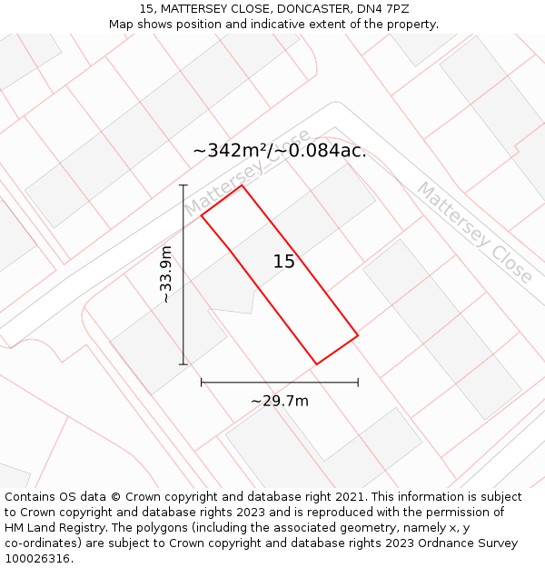 15, MATTERSEY CLOSE, DONCASTER, DN4 7PZ: Plot and title map