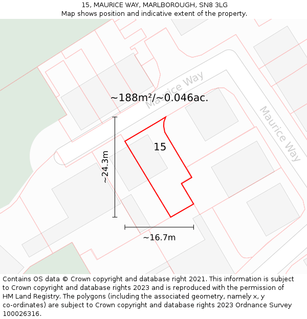 15, MAURICE WAY, MARLBOROUGH, SN8 3LG: Plot and title map