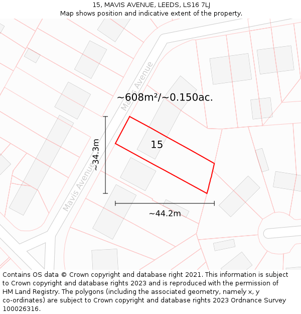 15, MAVIS AVENUE, LEEDS, LS16 7LJ: Plot and title map