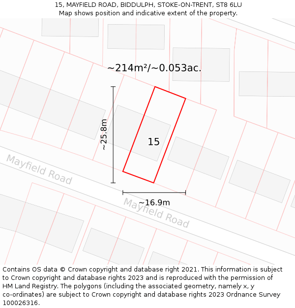15, MAYFIELD ROAD, BIDDULPH, STOKE-ON-TRENT, ST8 6LU: Plot and title map