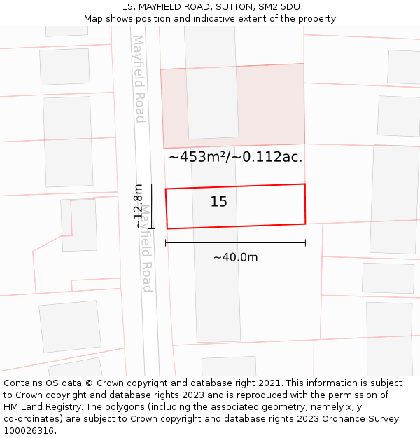 15, MAYFIELD ROAD, SUTTON, SM2 5DU: Plot and title map