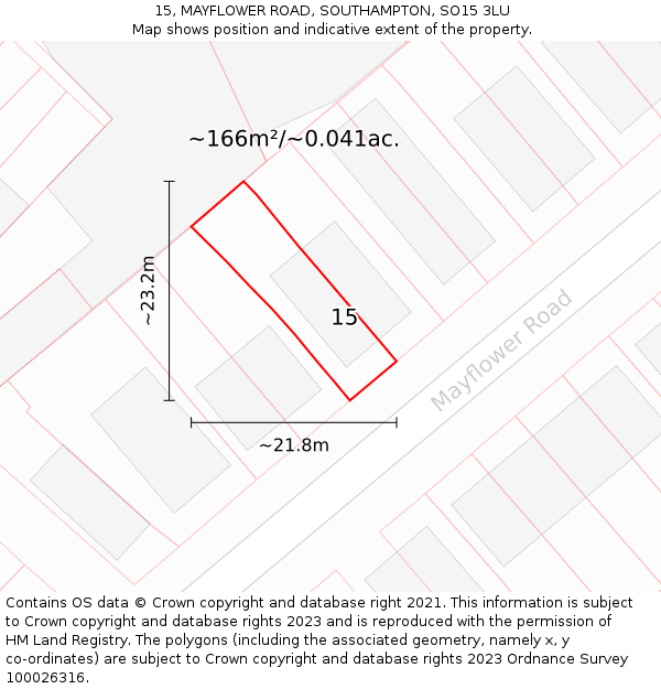 15, MAYFLOWER ROAD, SOUTHAMPTON, SO15 3LU: Plot and title map