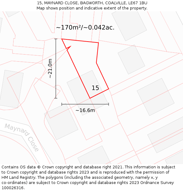 15, MAYNARD CLOSE, BAGWORTH, COALVILLE, LE67 1BU: Plot and title map