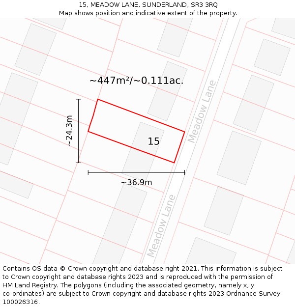 15, MEADOW LANE, SUNDERLAND, SR3 3RQ: Plot and title map