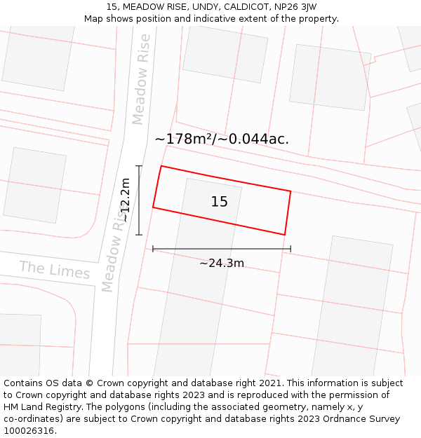 15, MEADOW RISE, UNDY, CALDICOT, NP26 3JW: Plot and title map