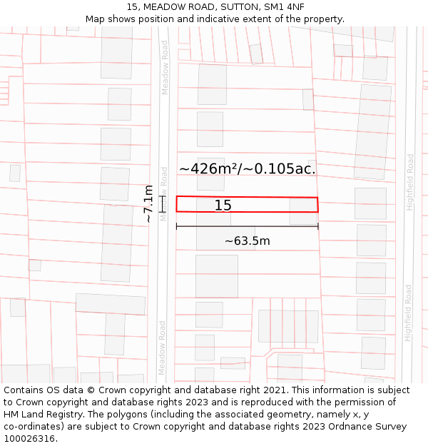 15, MEADOW ROAD, SUTTON, SM1 4NF: Plot and title map