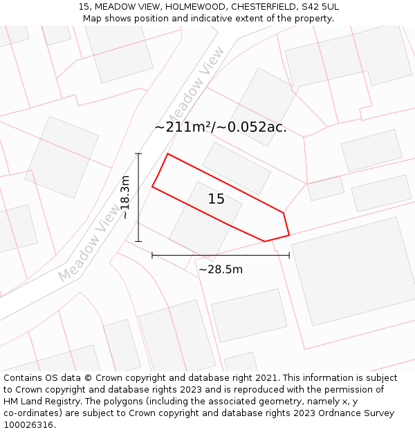 15, MEADOW VIEW, HOLMEWOOD, CHESTERFIELD, S42 5UL: Plot and title map