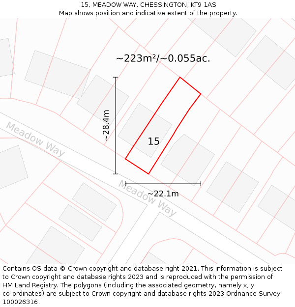 15, MEADOW WAY, CHESSINGTON, KT9 1AS: Plot and title map