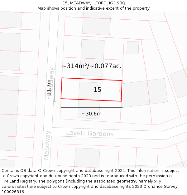 15, MEADWAY, ILFORD, IG3 9BQ: Plot and title map