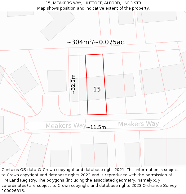 15, MEAKERS WAY, HUTTOFT, ALFORD, LN13 9TR: Plot and title map