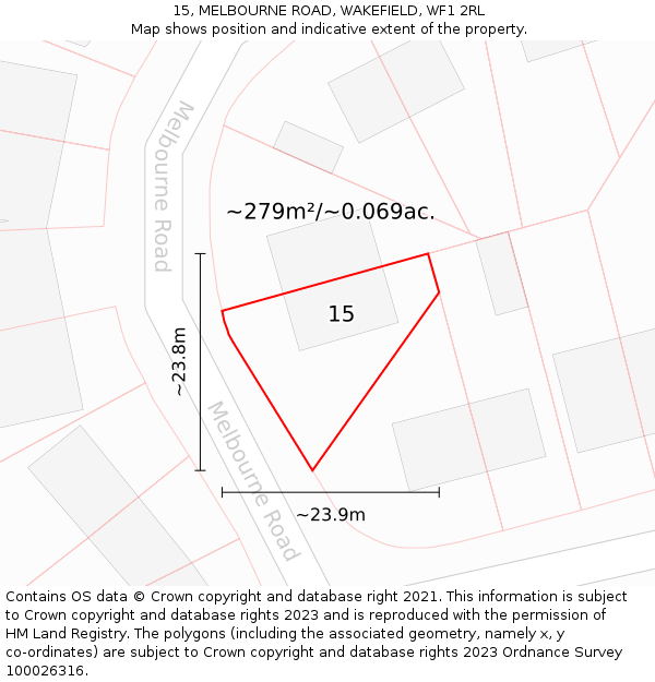 15, MELBOURNE ROAD, WAKEFIELD, WF1 2RL: Plot and title map