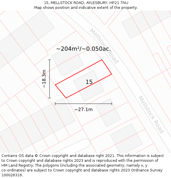15, MELLSTOCK ROAD, AYLESBURY, HP21 7NU: Plot and title map