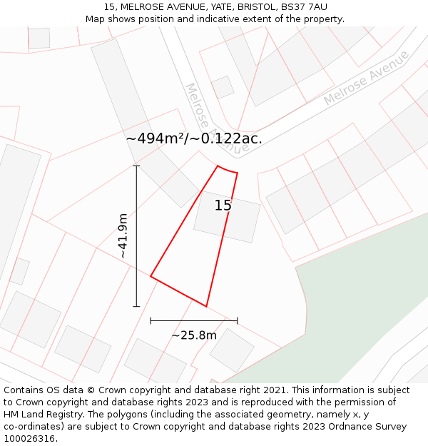 15, MELROSE AVENUE, YATE, BRISTOL, BS37 7AU: Plot and title map