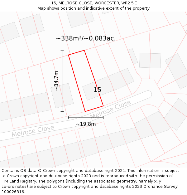 15, MELROSE CLOSE, WORCESTER, WR2 5JE: Plot and title map