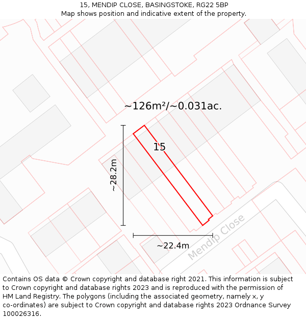 15, MENDIP CLOSE, BASINGSTOKE, RG22 5BP: Plot and title map