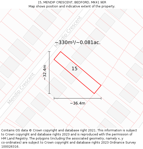 15, MENDIP CRESCENT, BEDFORD, MK41 9ER: Plot and title map