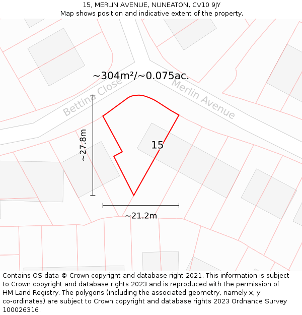 15, MERLIN AVENUE, NUNEATON, CV10 9JY: Plot and title map