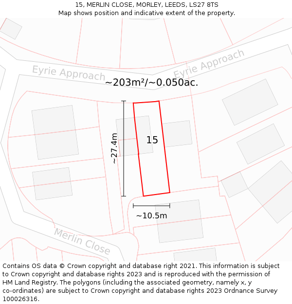 15, MERLIN CLOSE, MORLEY, LEEDS, LS27 8TS: Plot and title map