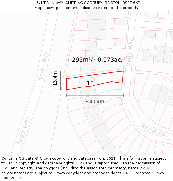 15, MERLIN WAY, CHIPPING SODBURY, BRISTOL, BS37 6XP: Plot and title map