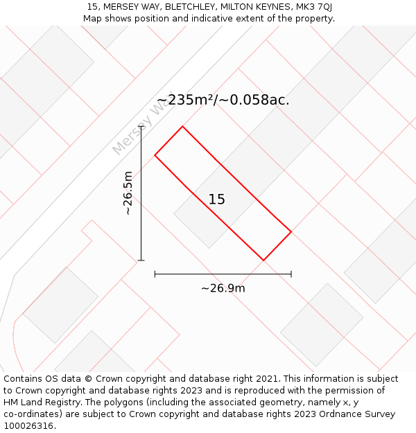15, MERSEY WAY, BLETCHLEY, MILTON KEYNES, MK3 7QJ: Plot and title map