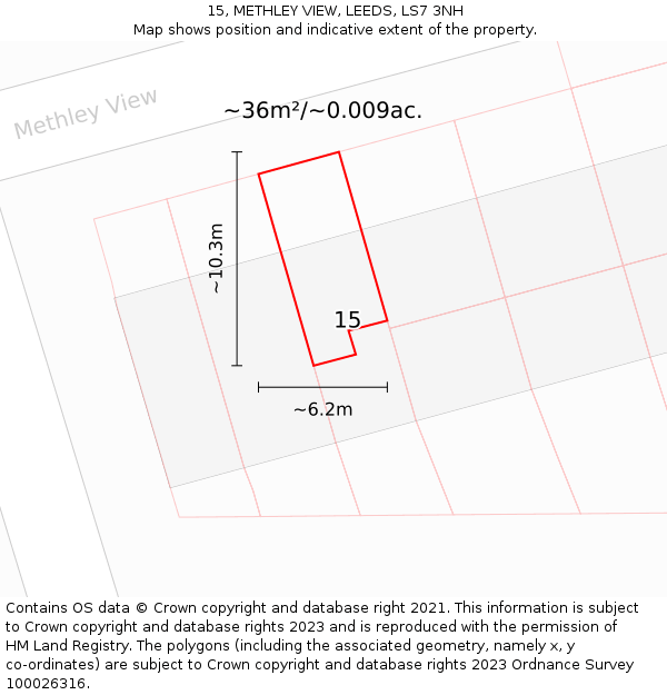 15, METHLEY VIEW, LEEDS, LS7 3NH: Plot and title map